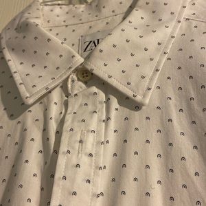 Zara Slim Fit White Pattern Button Down Men's S